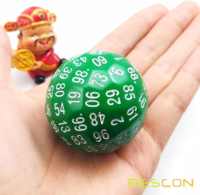 Bescon Polyhedral Dice 100 Sides Dice, D100 die, Sided Cube, Game 100-Sided Cube of Green Color
