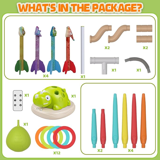 Aliex 3 in 1 Dinosaur Musical Jumping, Toss Ring and Stomping Launch Rocket Launcher, Indoor & Outdoor Sports Toys with Remote Control for Kids Ages 3-8 4-6,Active Outside Toy Gift for Boys and Girls