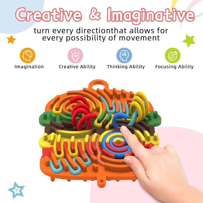 Silicone Sensory Activity Board,Double-Sided Busy Board for Fine Motor Skill,Fidget Toy for Calming, Stress, Anxiety, ADHD , Autism , Silent, No Mess , Kids 3+ & Adults(Hamburger,Colorful)