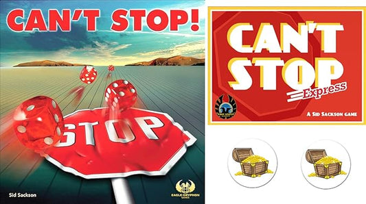 Can't Stop Board Game and The Can't Stop Express Dice Game Plus Two Treasure Chest Buttons