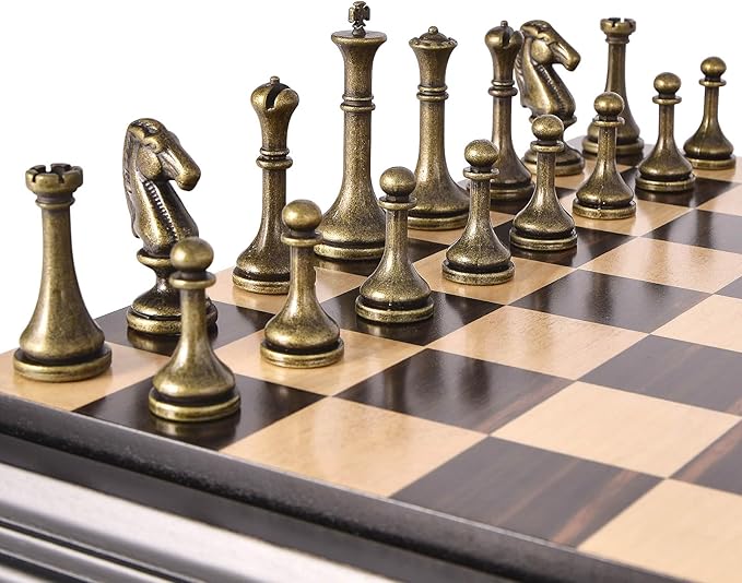 AMEROUS 12.5 inches Wooden Chess Set with Metal Chess Pieces，Classic Board Game w/ 2.5'' King/Storage for Chessmen/Instructions, Chess Sets for Adults, Kids, Beginner