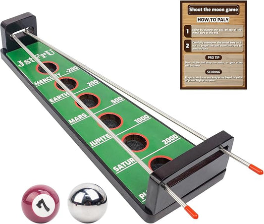 Shoot The Moon Game, Large 17.5 inches,Classic Desktop Games, Solid Wood Board with Metal Ball and Rods, Billiard Style,Retro Balancing Game for Family and Bar (Green)