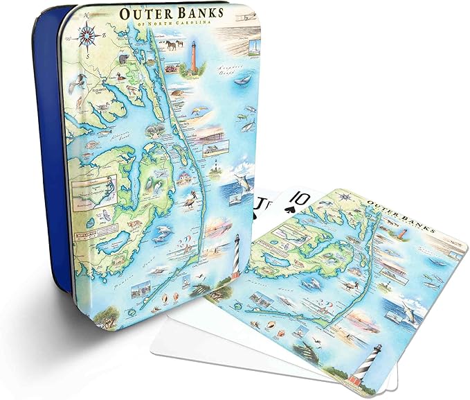 Outer Banks, North Carolina Map Standard 52-Deck Playing Cards - Official Vegas Poker Size