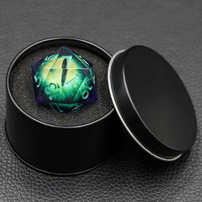 Dungeons and Dragons DND Dice D20, Moving Eyeball Liquid Core Dice Set D&D 33MM Oversized D20 Single Sharp Edge Resin dice with Gift Case, Polyhedral Dice for Role Playing Game