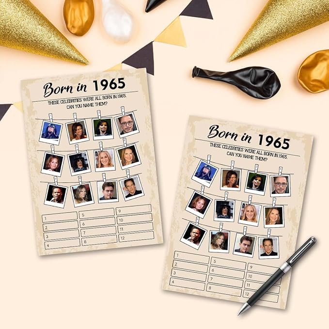 60th Birthday Party Games, Born in 1965 Games, Birthday Party Supplies for Adults, Fun 1965s Party Game，Pack of 30 Cards