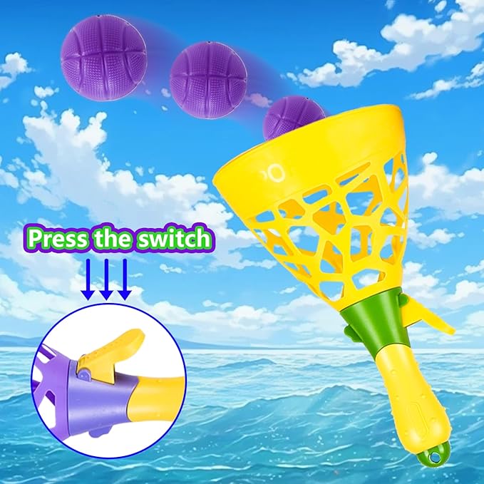 Kids Outdoor Indoor Game Activity, Pinball Catch Game with 2 Catch Launcher Baskets and 10 Balls, Birthday Party Favor for Kids 4 5 6 7 8 10 12+