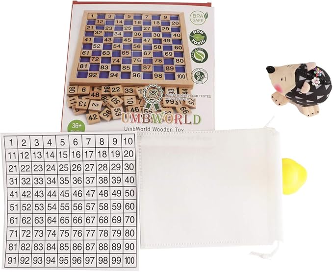 Wooden Toys Hundred Board Montessori 1-100 Consecutive Numbers Educational Game Early Childhood Toy for Kids with Storage Bag (Counting & Math)
