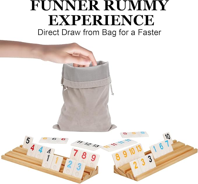 6-8 Players Rummy Game Upgraded Set with 8 Wooden Racks, 214 Tiles, Portable Case, Drawstring Bag and Dice, Board Games for Adults Friends Night Gifts Travel Party Sharpens Brain