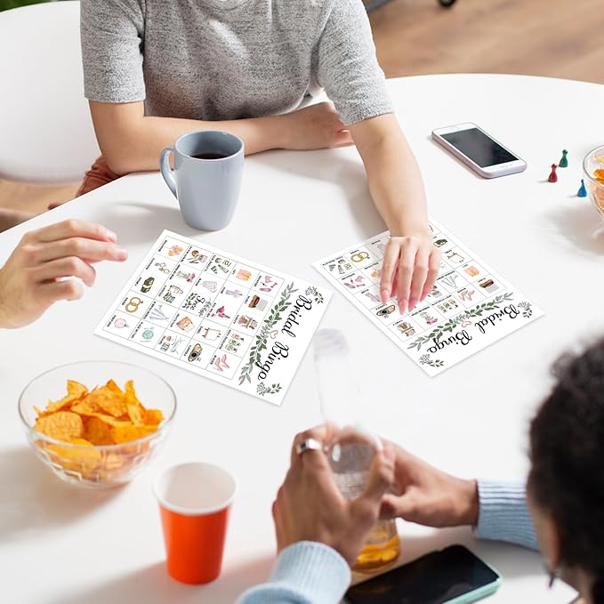 Ziyouza Greenery Bridal Bingo - 24 Players Wedding Shower Games, Engagement & Bachelorette Tea Party Bingo Game