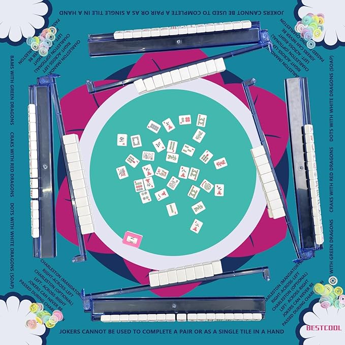 2025 Neoprene Mahjong Mat with Rules for Table, Odorless, Free of PAHs, No Creases American Mahjong Mat with Instructions, Anti-Slip, Noise Reduction Mahjong Gift
