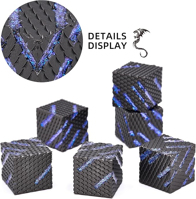 Metal Dice Set, Six Sided Dragon Scale Design Metal Game Dice for DND Dungeons and Dragons Role Playing Game RPG D&D Accessories Gift (Ls-Glitter Blue)