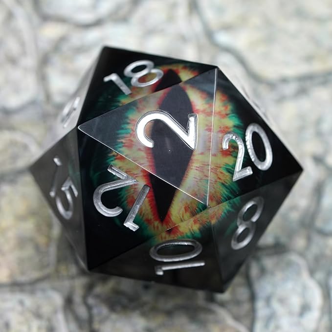 Dungeons and Dragons DND Dice D20, Moving Eyeball Liquid Core Dice Set D&D 33MM Oversized D20 Single Sharp Edge Resin dice with Gift Case, Polyhedral Dice for Role Playing Game