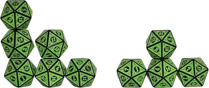 SmartDealsPro 10-Pack Retro 26mm Large 20 Sided Dice D20 Polyhedral Dice for DND RPG MTG Table Game(Retro Green)