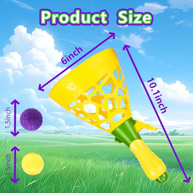 Kids Outdoor Indoor Game Activity, Pinball Catch Game with 2 Catch Launcher Baskets and 10 Balls, Birthday Party Favor for Kids 4 5 6 7 8 10 12+