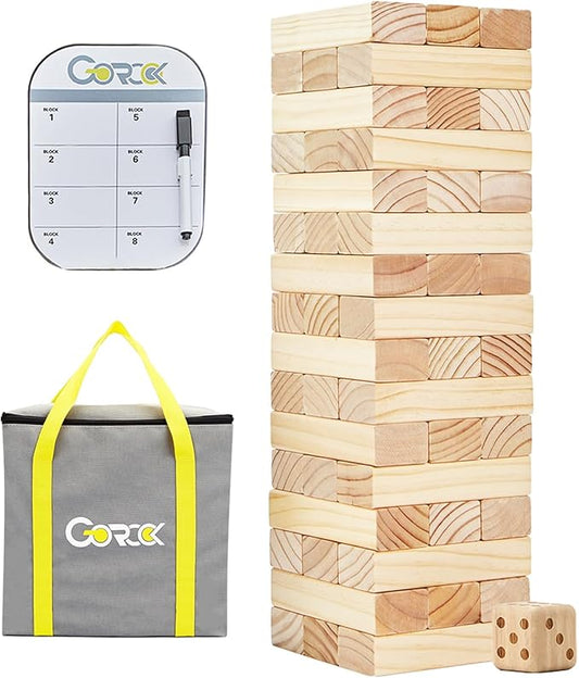 GOROCK Giant Tumble Tower Yard Games, Outdoor Game for Kids Adults Family,57 PCS Wooden Stacking Games with Scoreboard | Dice | Carrying Bag, Classic Outdoor Games for Beach Lawn Park (Over 4.2 FT)
