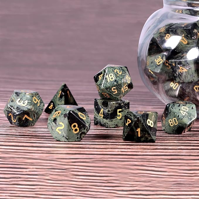 Nupuyai Healing Kambaba Jasper Stone D&D Polyhedral Dice Set with Box for Dungeons and Dragons, Set of 7 Table Top Game Dice for RPG MTG Roleplaying Collection