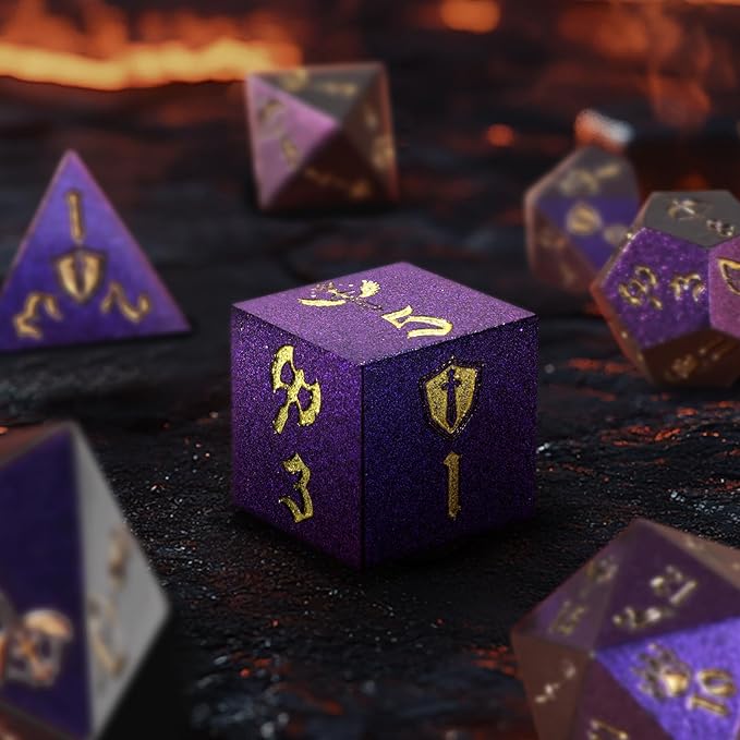 7PCS Metal Dice Set for Dungeons and Dragons,Class Icons Dice,Role Playing Board Games Accessories (Purple)