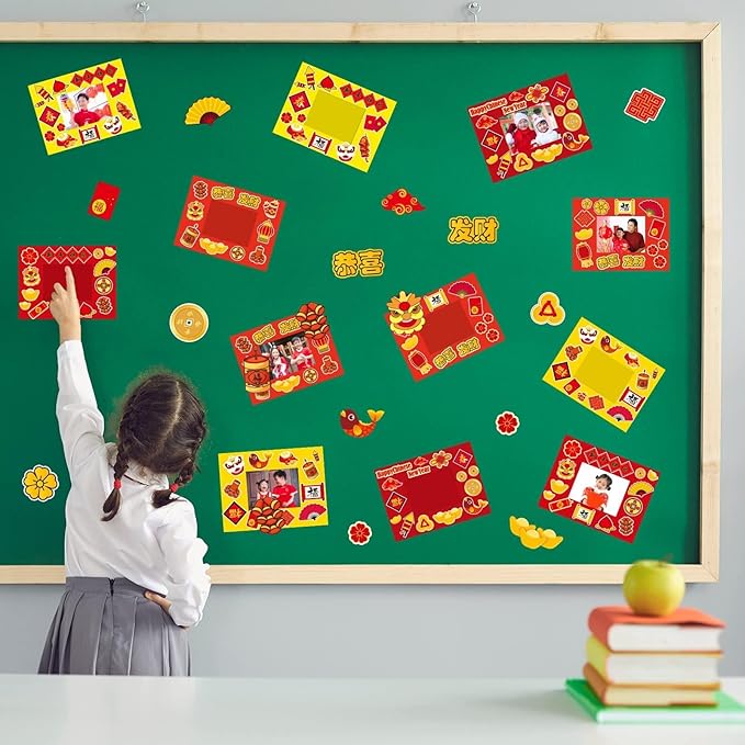 30 Packs Chinese New Year Craft Kits for Kids Lunar New Year DIY Picture Frame Craft Decorations 2025 Year of The Snake Chinese Art Favor Home Classroom Game Activities