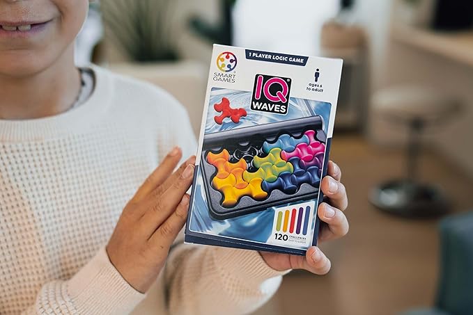 SmartGames IQ Waves | Boost Logic and Problem Solving Skills | 120 Challenges from Easy to Expert | Great for Ages 6 - Adult | A Fun Travel Game in a Portable Case | Unique Soft Touch Game Pieces