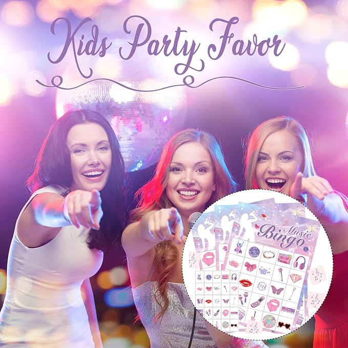 Kavoc Music Birthday Party Bingo Games for 24 Players with Bingo Cards Music Themed Birthday Party Bingo Game for Bachelorette Party Supplies
