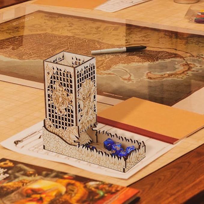 CZYY Dice Tower with Tray Wood Laser Etched Mind Flayer Portable and Collapsible Dice Roller Perfect for Board Game and Tabletop RPG (Cthulhu)