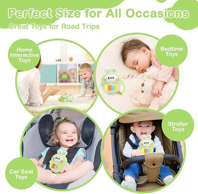 Baby Musical Toys 6-12 Months, Rabbit Piano for Baby Musical Toys for Toddlers 1-3, Busy Board with Music & Light, Birthday Toy for Infant Toddler 1 Year Old Boy Girl Gifts (Green)