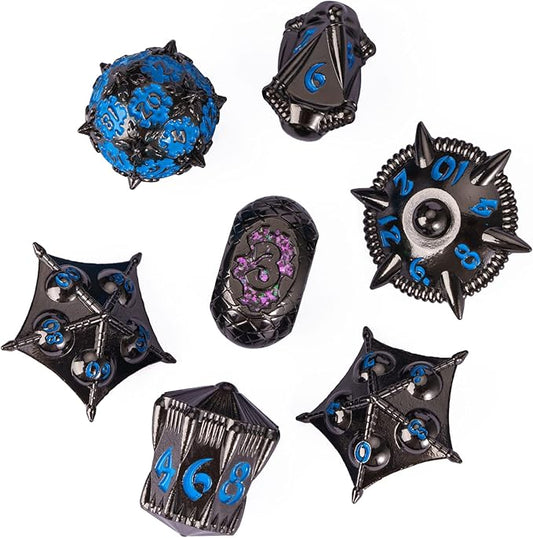 UDIXI Metal DND Dice Set, 7PCS Polyhedral D&D Dice Set Dragon d and d Dice for Dungeons and Dragons Role Playing Games and Tabletop Game (Black Blue)