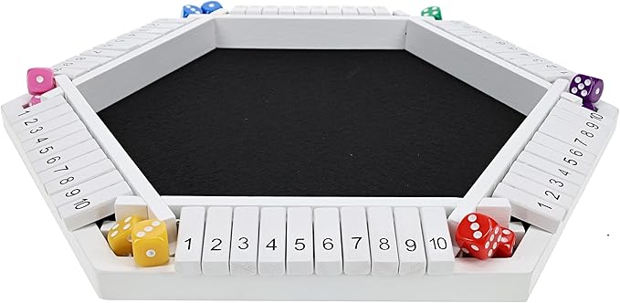 Shut The Box Game 6 Player – White Painted Wood, Wooden Board Game, Table Games for Adults, Bar Games, Portable Dice Game for 1-6 Players, Classic