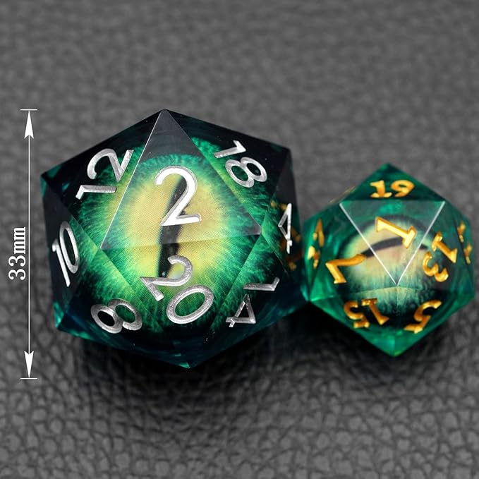Dungeons and Dragons DND Dice D20, Moving Eyeball Liquid Core Dice Set D&D 33MM Oversized D20 Single Sharp Edge Resin dice with Gift Case, Polyhedral Dice for Role Playing Game