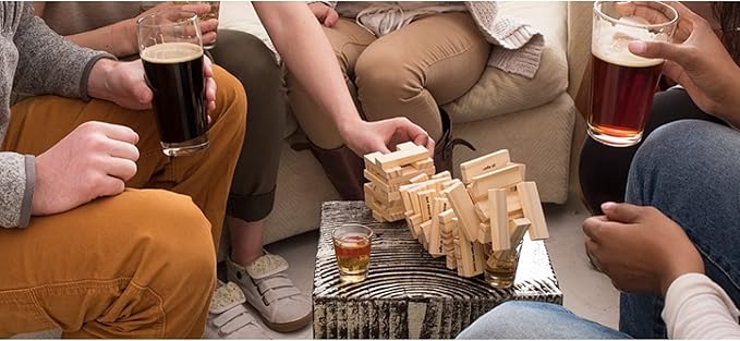 True Stack Blocks Game - Indoor or Outdoor Games for Adults - Adult Drinking Games - Stacking Game with Shot Glasses - Set of 1