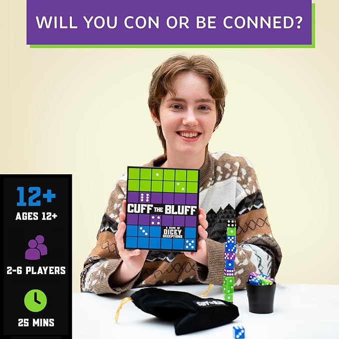 Cuff The Bluff - Fun Bluffing Dice & Card Game for Family Game Nights, Ideal for Kids, Teens & Adults, Gifts for Ages 12 and Up, Endless Laughter & Strategy