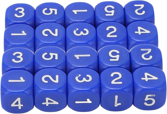 Number Dice, 20 6Sided Plastic Dice, Rounded Corners (Blue)