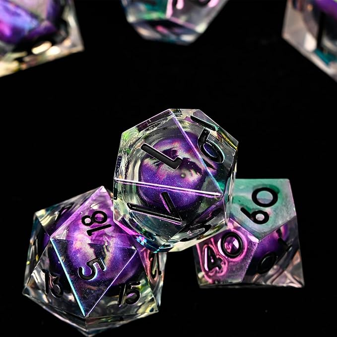 Electroplated Resin Dice Set, Resin Edge Sharp for Dungeons & Dragons RPG, MTG Board Games with Gift Box (Electroplating Purple Longan)