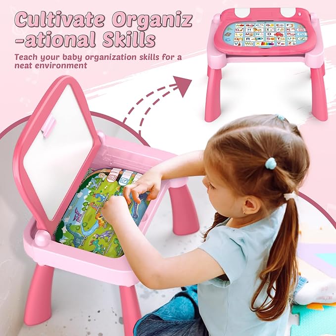 Learning Activity Table for 2-4 Year Old Girl Gifts, Kids Learning Writing Drawing Board, Christmas Birthday Gifts for 2 3 4 5 Years Old Girls, Educational Toy Gifts for Toddlers