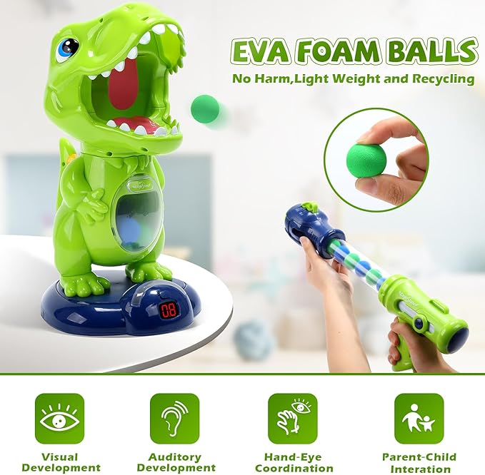 EagleStone Movable Dinosaur Shooting Toys for Kids,Electronic Target Shooting Games with 2 Pump Gun,48 Balls Party Favor Toys with Score Record, LED & Sound, Dino Toys Gift for Boys and Girls