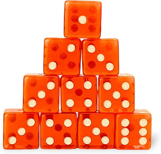 Luck Lab 10 Piece 19 mm Dice Pack - Acrylic and Translucent D6 Dice, Square w/Rounded Edge for Casino, Craps, RPG MTG DND Dice Table Games and Board Games (Orange)
