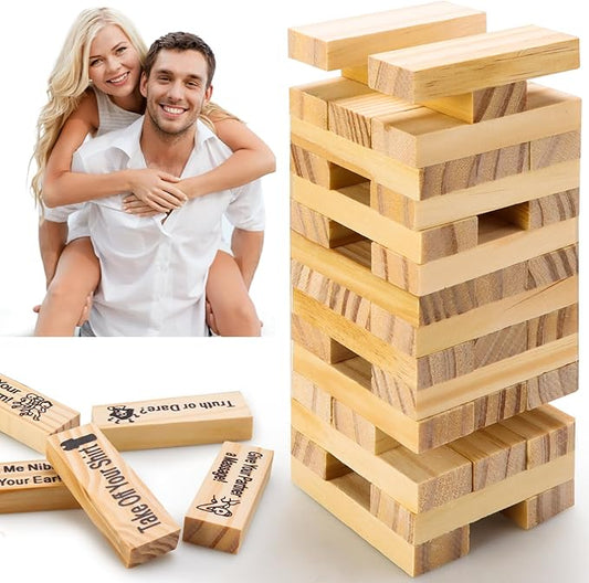 Ultimate Lust Tower Game for Adults - 48-Piece Naughty Wooden Stacking Blocks for Couples, Perfect for Date Nights, Valentine's Day, and Fun Drinking Games
