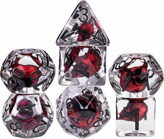 UDIXI Skull DND Dice Set, 7pcs Resin RPG D&D Dice Set for Dungeons and Dragons Role Playing Game and Other Tabletop Games (Red)