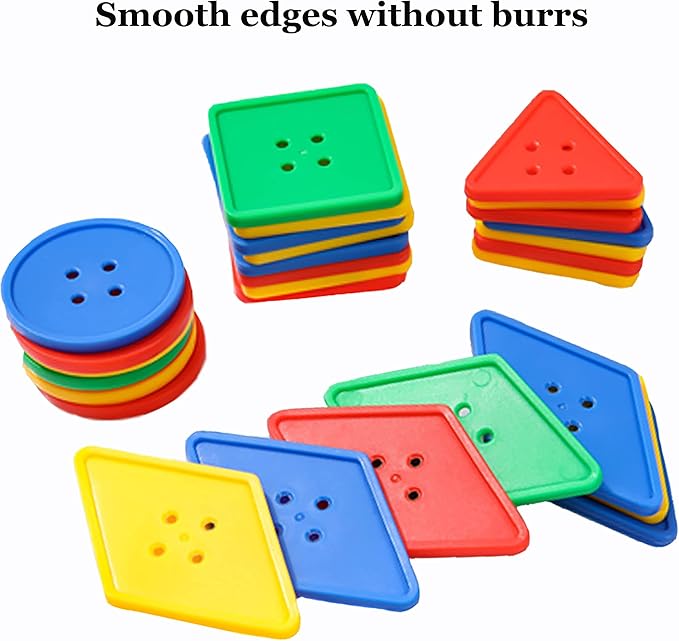 70 Pcs Montessori Lacing Threading Toy - Geometric Shaped Large Beads for Kids Crafts, Preschool Activities and Daycare Toys - Autism Learning Materials and Fine Motor Skills Toys for 3 4 5 6 Year Old