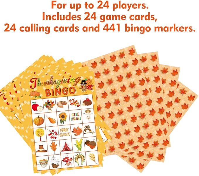 Fancy Land Thanksgiving Bingo Game 24 Players for Kids Holiday Party Craft Supplies