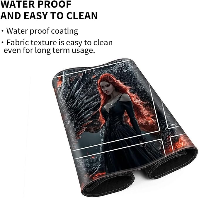 for MTG Playmat with Zones, Rubber Anti-Slip Back Waterproof Surface Easy to Clean, Stitched Reinforced Edges for Magic playmats with Storage Bag, Red Haired Woman Dragon