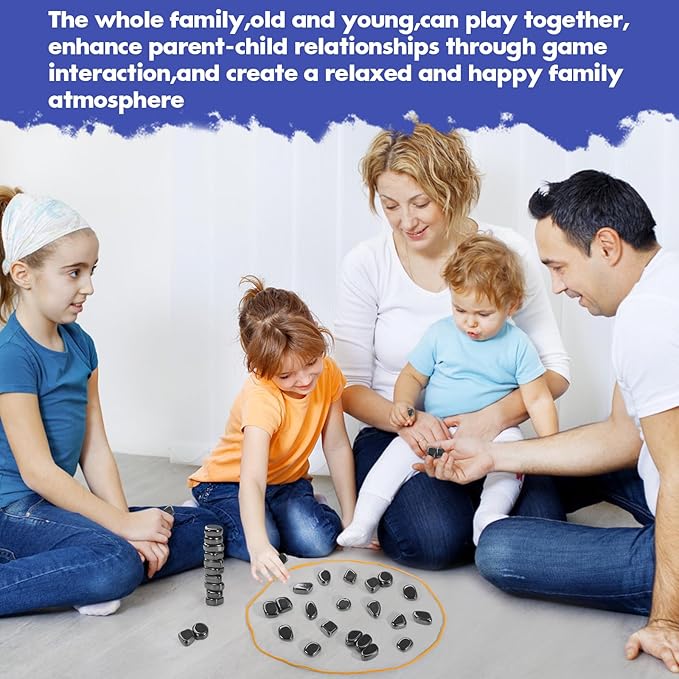 Magnetic Chess Game Set，Magnetic Stones Chess with String and Sponge Chessboard ，Strategy Puzzle Game with Rocks, Family Game Party Game for Kids and Adults