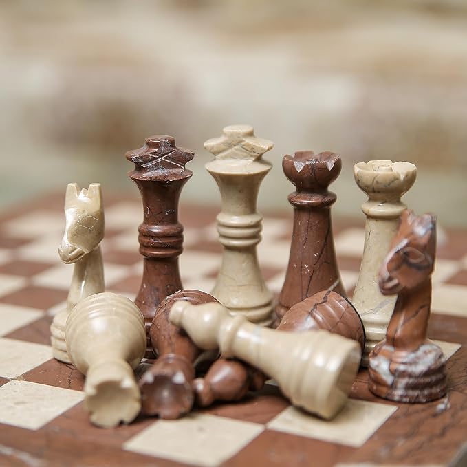 15 Inch Luxury Chess Set Classic Chess Boards for Adults with Handcrafted Stone Board & Marble Chess Pieces Ideal for Home Decor (Marina & Virona)