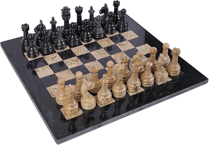 15 Inch Luxury Chess Set Classic Chess Boards for Adults with Handcrafted Stone Board & Marble Chess Pieces Ideal for Home Decor (Black & Coral)