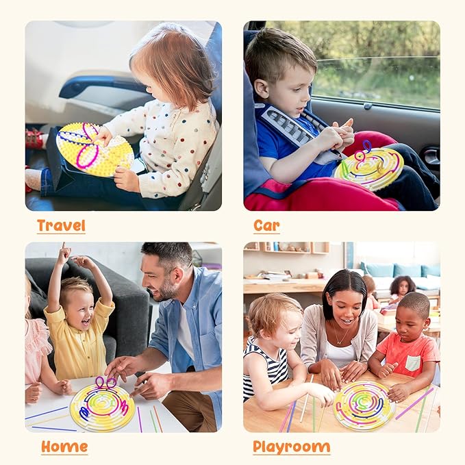 Sensory Activity Board for Kids and Adults, Double-Sided Silicone Fidgets Toys - Silent, No Mess, for Calming, Stress Anxiety, ADHD&Autism - Includes Portable Travel Bag &12Strings Rainbow
