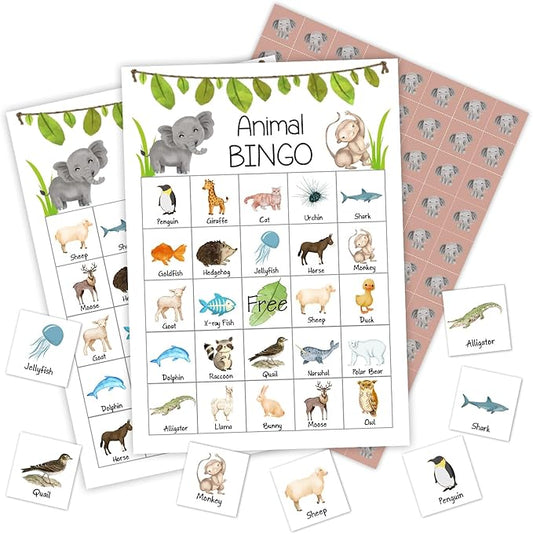 Ziyouza Jungle Animals Bingo - Birthday Party Games, 24 Players Bingo Games for Tropical Summer Jungle Theme Birthday Party Family Party Activity -09