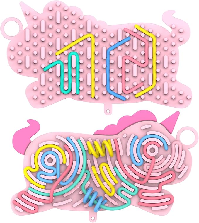 Silicone Sensory Activity Board,Double-Sided Busy Board for Fine Motor Skill,Fidget Toy for Calming, Stress, Anxiety, ADHD , Autism , Silent, No Mess , Kids 3+ & Adults(Unicorn,Pink)