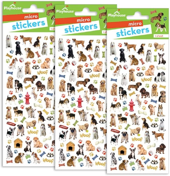 Playhouse Micro Mini Foil Accent Sticker Sheet for Crafts, Trading & Collecting - Dog Buddies 3 Pack