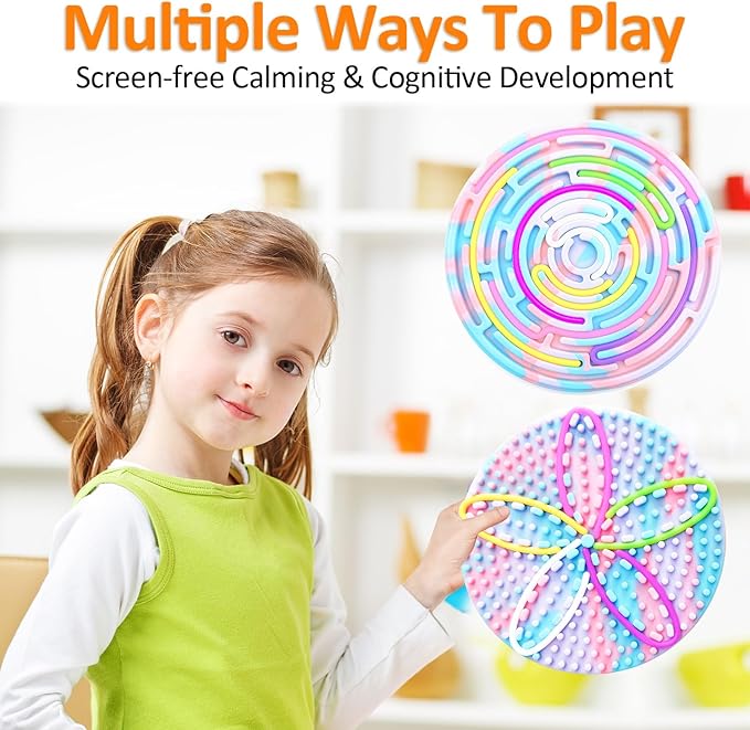 Sensory Activity Board for Kids and Adults, Double-Sided Silicone Fidgets Toys - Silent, No Mess, for Calming, Stress Anxiety, ADHD&Autism - Includes Portable Travel Bag & 12 Strings, Purple