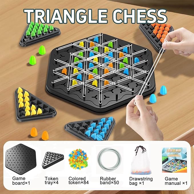 Chain Triangle Chess Game, Board Games for Kids 8-12 and Family Night, Family Games for Kids and Adults, Triangle Rubber Band Game, Christmas Toys Interactive Game for 2 to 4 Players